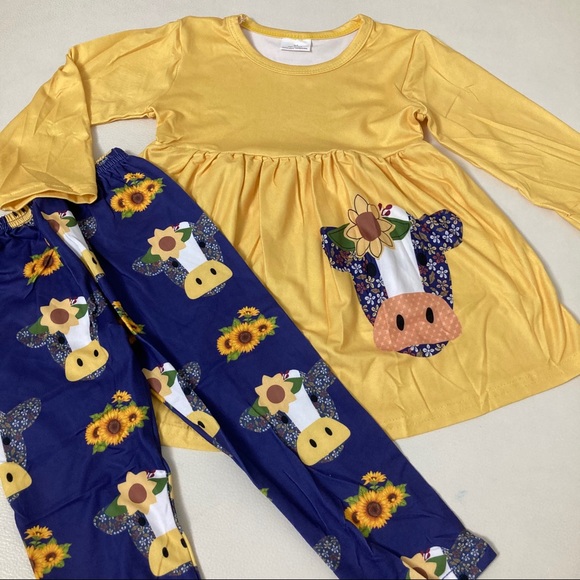 Boutique 🤠🌻 sunflower girl cow 🐄 cute pants set - Picture 3 of 4